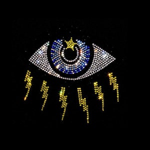 Transfert de strass mauvais œil, cristaux hot fix, fer à repasser strass mauvais œil sur cristal mauvais œil avec éclaircissement, motifs thermocollants