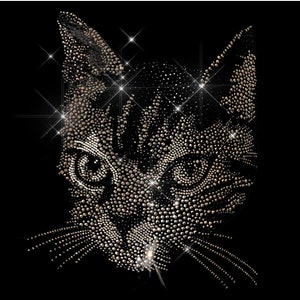 Parche termoadhesivo de gato con diamantes de imitación de cristal, aplique de gatito brillante (11x10 pulgadas)