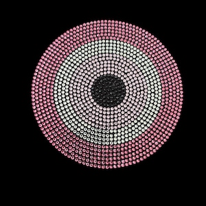 Pink Rhinestone Evil Eye Iron On Patch: Bling Crystal Applique (4” x 4”)