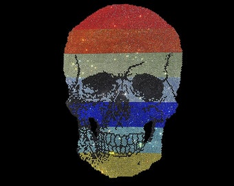Rhinestone Skull Iron on Patch – Multi-Color Crystal hot fix skeleton Applique (14" x 9")