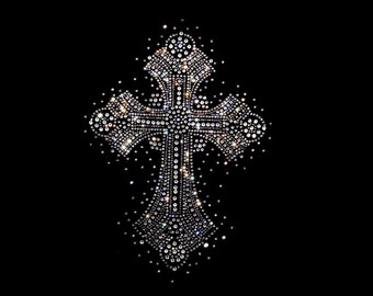 Crystal cross iron on , rhinestone cross applique , heat transfer applique , cross heat transfer applique, rhinestone iron on cross transfer