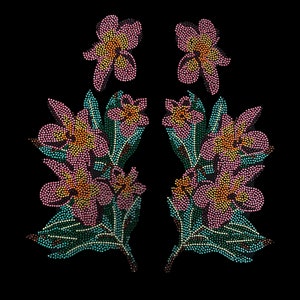 Pink Lily Rhinestone Iron On Transfer: DIY Clothes Appliqué (11.5x10.5 inches)