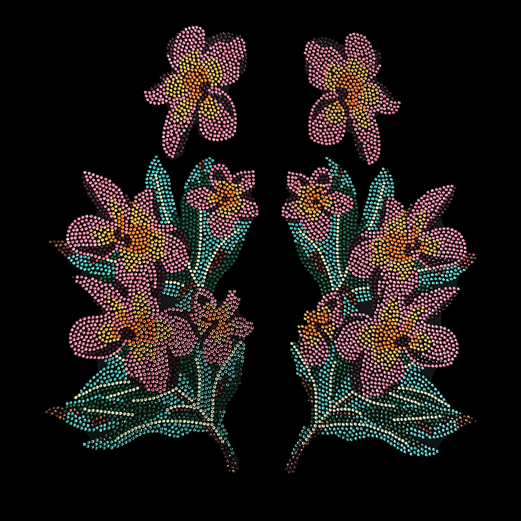 Pink Lily Rhinestone Iron on Transfers DIY Clothes Appliqué (11.5x10.5 ...
