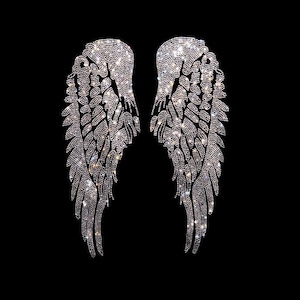 Engelenvleugel opstrijkbare strass warmteoverdracht bling patch ontwerp voor kleding, hotfix kristal strass overdracht 12 x 10
