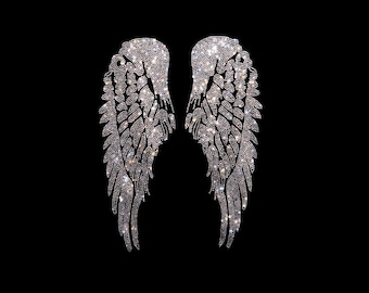 Angel wing Iron on rhinestone heat transfer bling patch design for clothes , hot fix crystal rhinestone transfer 12 x 10