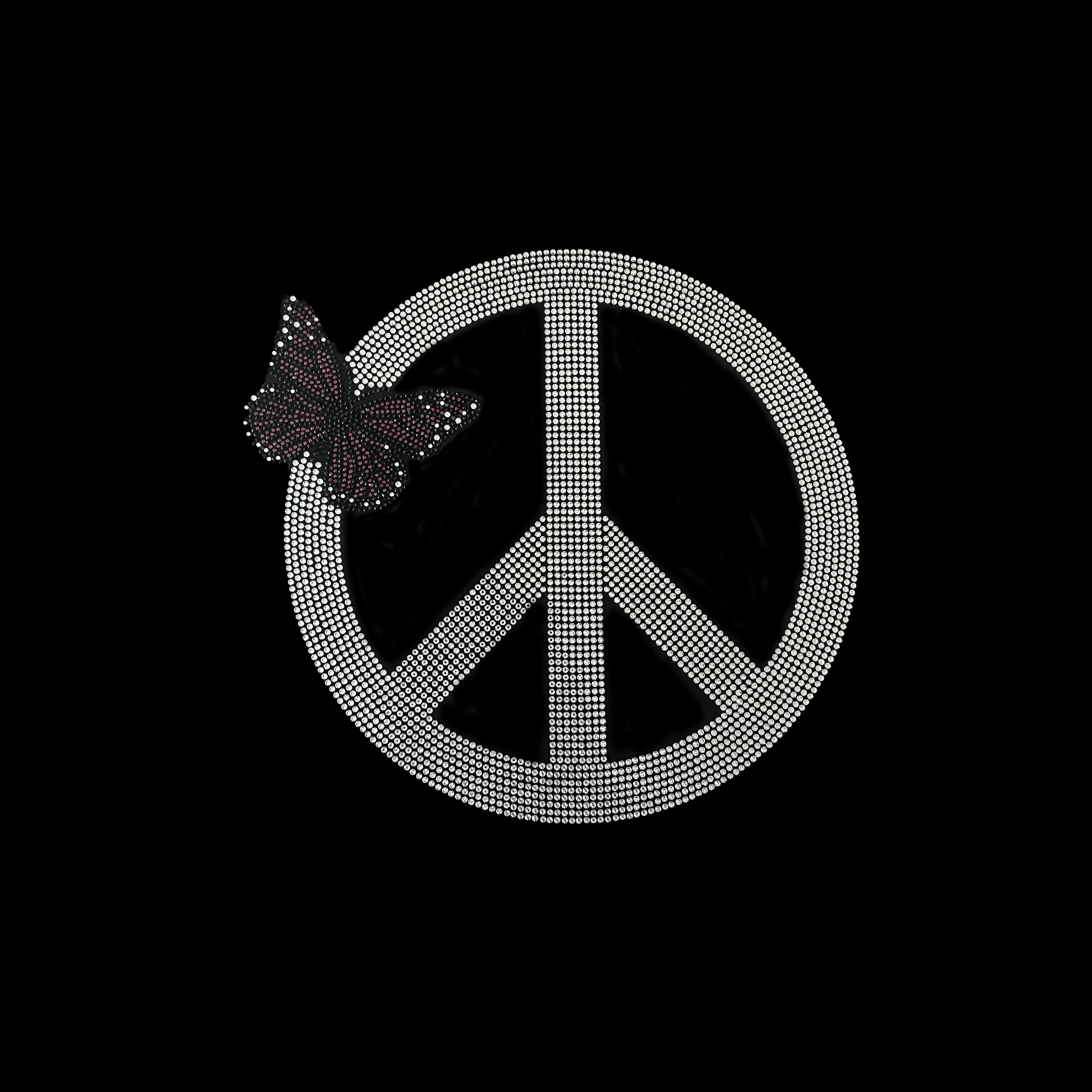 Communication Sign Rinstone Rhinestone Peace Sign Butterfly Iron on Applique, Crystal Heat Transfer ...