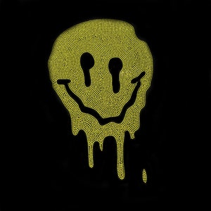 Smiley face Iron on design, heat transfer rhinestone applique , bling smiley face hot fix decals 11’ x 7’