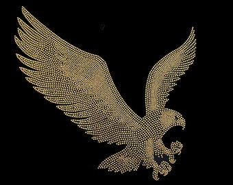 Gold eagle rhinestones, gold eagle heat transfer design , iron on eagle design , rhinestone hot fix eagles , rhinestones eagles patch