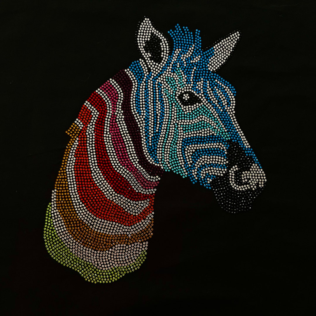 Zebra Rhinestones Colorful Zebra Iron on Design Patch for Clothes , Heat Transfer Zebra ...