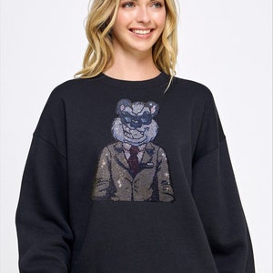 Cool Bear rhinestone sweatshirt, black sweatshirt with teddy bear  , bling sweatshirt, rhinestone sweatshirt teddy bear