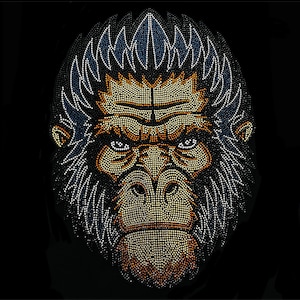 Gorilla head design , iron on shirt transfers , bling animal applique , personalized shirt patches , crystal applique 13x10 inches