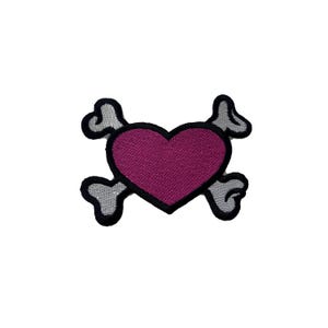 Pink heart cross bones iron on patch , heat transfer pink heart cross bone patch 2 “ x 3”