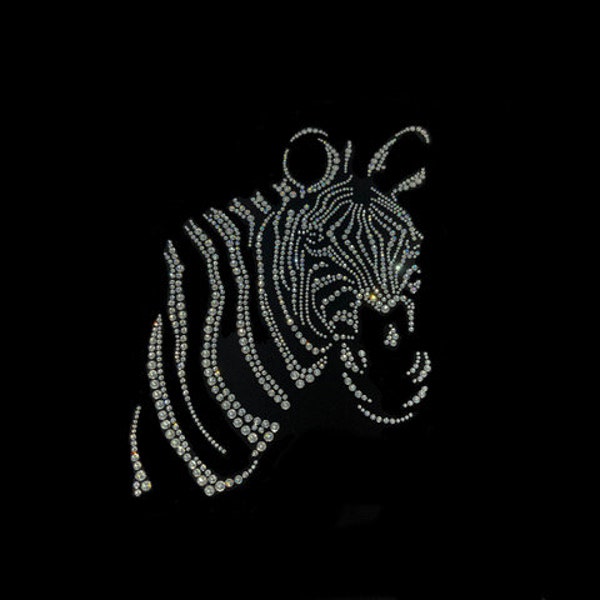 Crystal zebra patch , heat transfer zebra decal , rhinestone zebra decal , crystal designs for girls , clothing zebra transfer , rhinestone