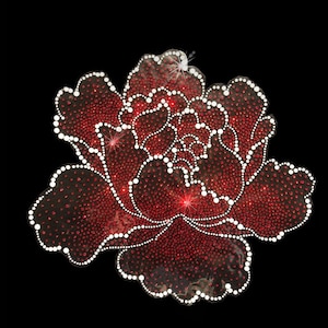Red Rhinestone Flower Iron on Transfers Lily Applique (10” x 9”) hot fix crystals flower patches