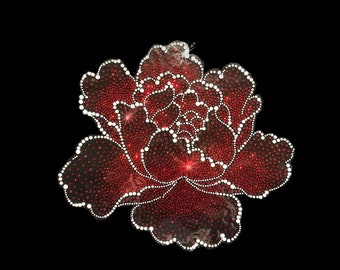 Lilies iron on design , red lilies heat transfer patch , crystal flower applique , rhinestone lilies decal