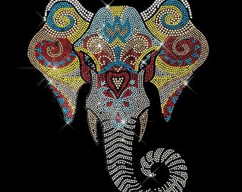 Motif éléphant thermocollant, sticker éléphant hot fix, patchs éléphant en strass, éléphant éblouissant, éléphant par transfert de chaleur