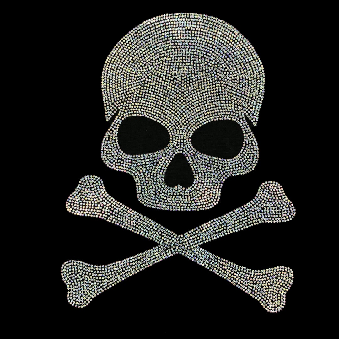 Rhinestone Skull & Crossbones Iron on Transfer, Bling Applique (10x7.5 ...