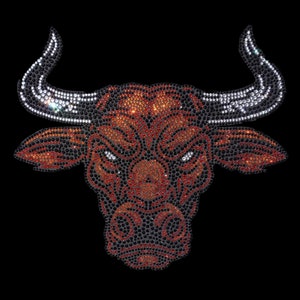 Strass Red Bull warmteoverdracht opstrijkbare sticker, hotfix strass stier motief, hittepers stier custom ontwerp, opstrijkbare stier appliqué