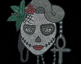 Sugar Skull Strass Aufbügler, Day of the Dead Patch, Bügelbild