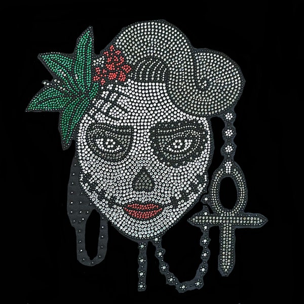 Sugar Skull Rhinestone Iron-Ons - Embellish with Day of the Dead Patches , day of death rhinestones transfer , iron on heat transfer