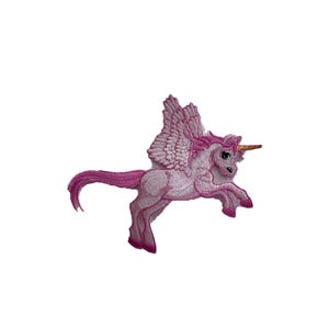 May include: Pink winged unicorn with a gold horn, embroidered patch.