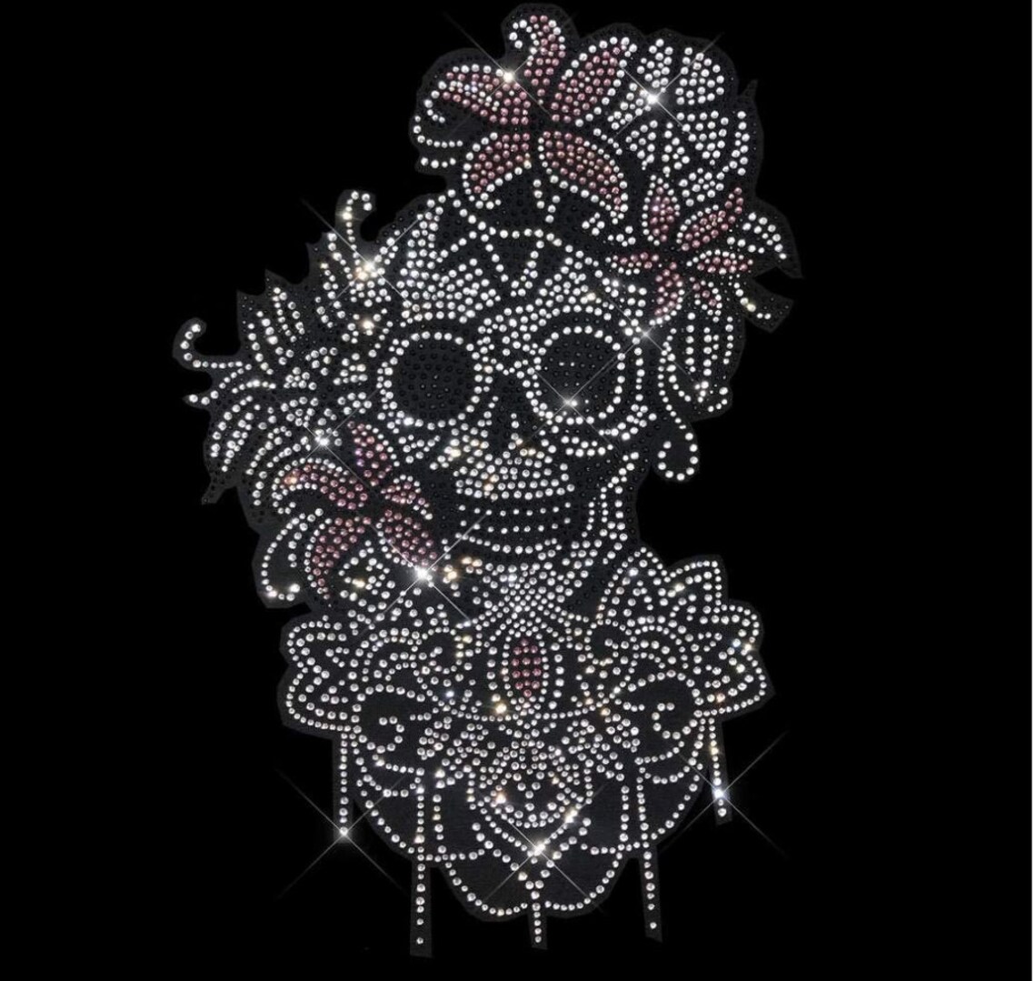 Skeleton Rhinestone Face Rhinestone Skeleton Iron on Transfer: Bling Crystal Skull Patch (13” X ...