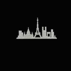 Paris Rhinestone heat transfer motif decal , iron on Paris motif , hot fix design , rhinestones , heat transfer Paris , paris city patch