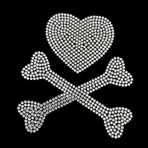 Hjärtat lapp med strass och korsben: Bling stryk-på kristallapplikation
