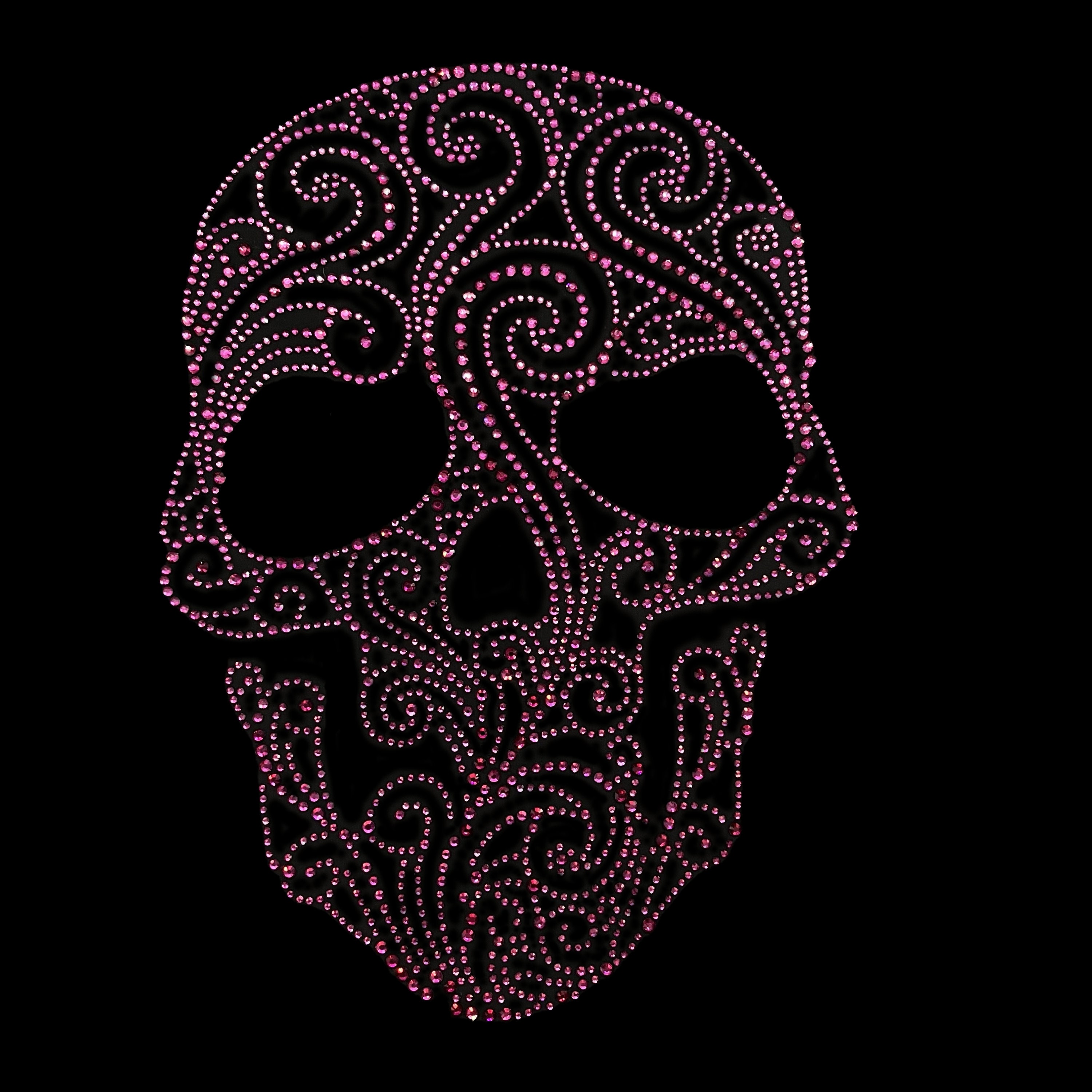 Purple Rhinestone Iron on Heat Transfer Design , Hot fix purple crystal skull Rhinestone heat patch decal , skull bedazzled motif patch