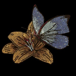 Rhinestone Flower Butterfly Iron On Transfer, Bling Patch (10.5x10.5) heat transfer applique