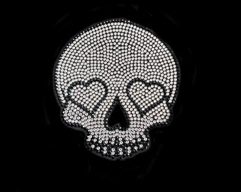 Liebe Schädel Strass Eisen auf Design Bling Heat Transfer Applikation