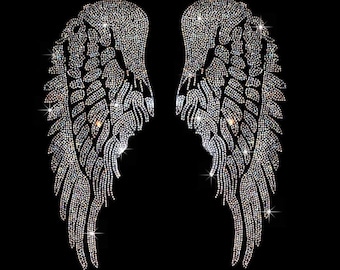 Angel wing rhinestone heat transfer patch , Bedazzled Angel Wings - Heat Transfer Rhinestone Applique , bling angel wing patch