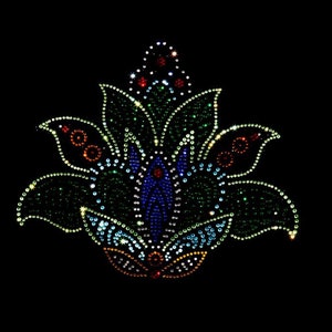 Ornamental Water Lily Flower , Rhinestone Iron On Heat Transfer, iron on ,hot fix, embellishment design , rhinestone motif, hot fix 9 x 7