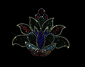 Ornamental Water Lily Flower , Rhinestone Iron On Heat Transfer, iron on ,hot fix, embellishment design , rhinestone motif, hot fix 9 x 7