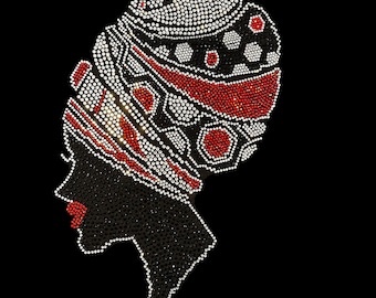 Afro Girl Rhinestone Iron On Heat Transfer, Bling Applique, African Women Design