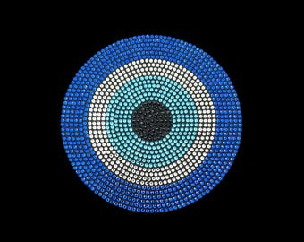 Boze oog strass opstrijkbare patch, blauw wit zwart hotfix-ontwerpen