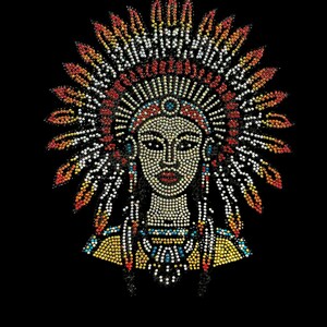 Native American Girl Rhinestone Iron On Transfer, Bling T-Shirt Design