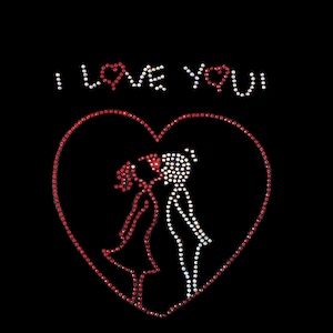 Iron on transfer for shirts , lovely couple rhinestones design ,  heat transfer , rhinestone clothing patches , bling rhinestone design