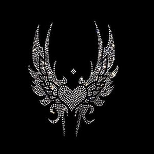 Heart with wings iron on transfer , shirt bling transfers , heat transfer rhinestone patches , hot fix rhinestone sheet designs 11” x 8.5”