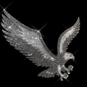 Silver Eagle rhinestone heat transfer design patch , bling eagle crystal motif for clothing rhinestone Eagle motif transfer 10”x10”