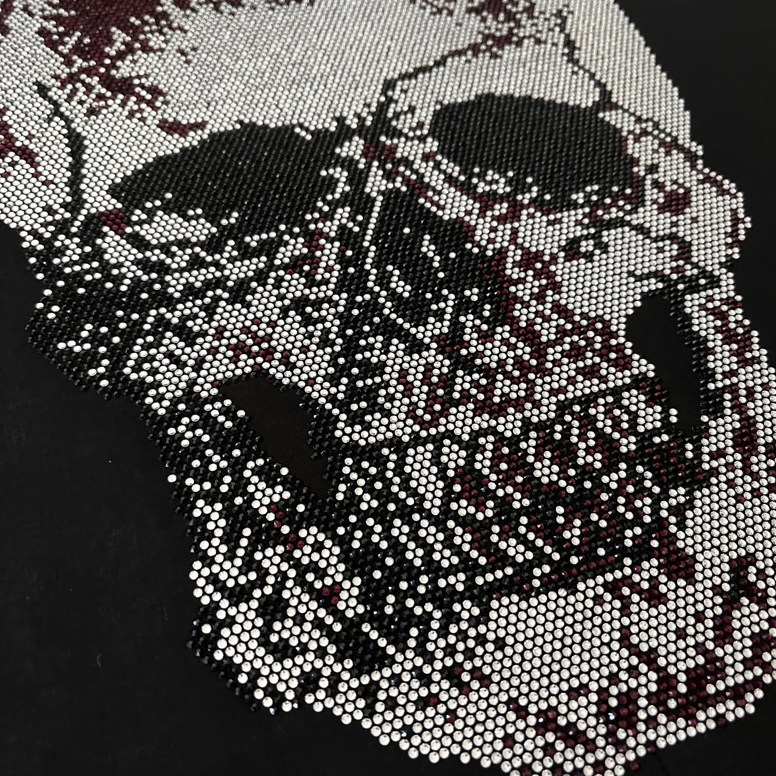 Skull Rhinestone Transfer Skeleton Design Iron on Transfer , Bling Crystal Skull Applique , Heat ...