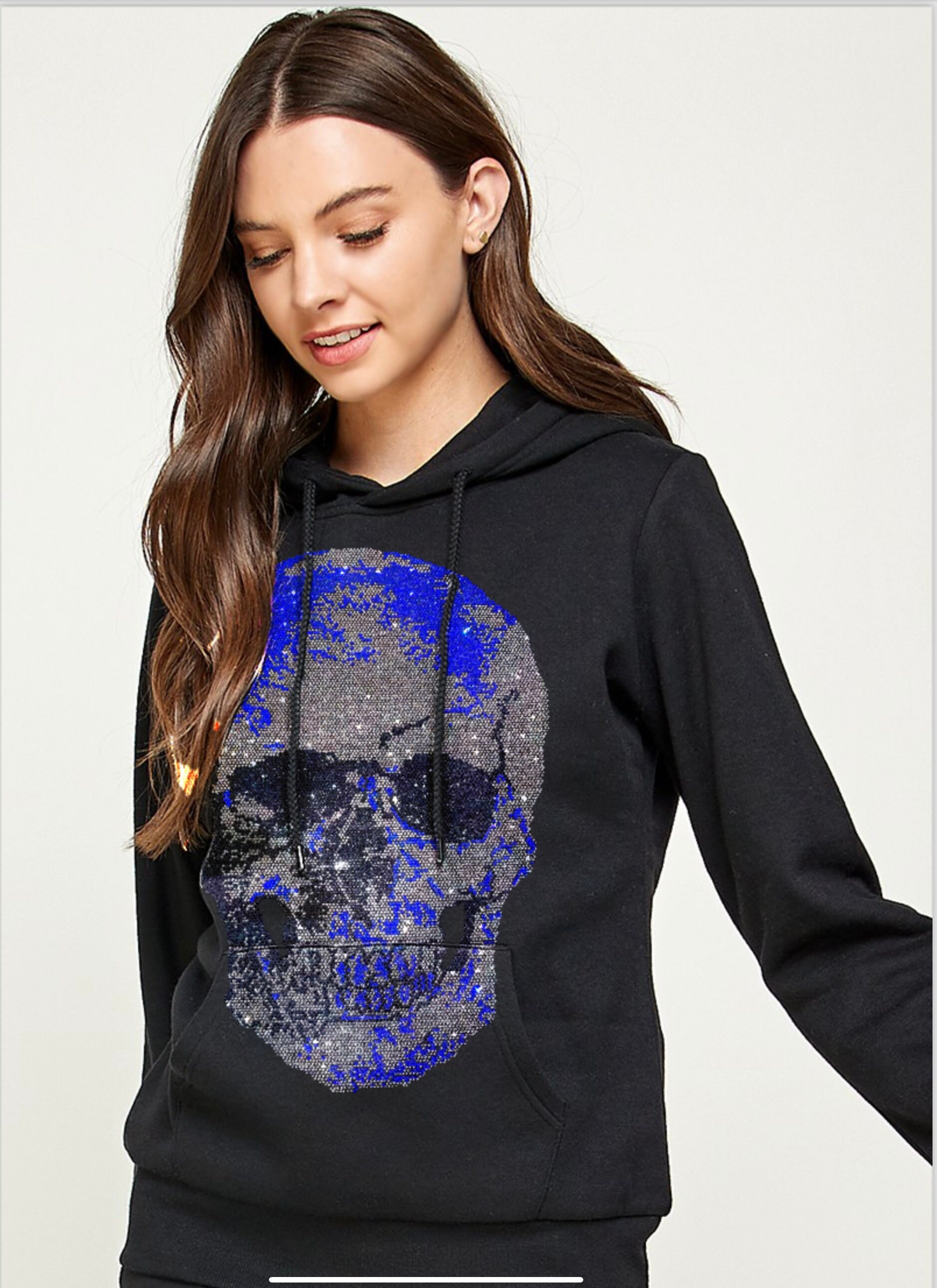 Skeleton Hoodie With Rhinestone
