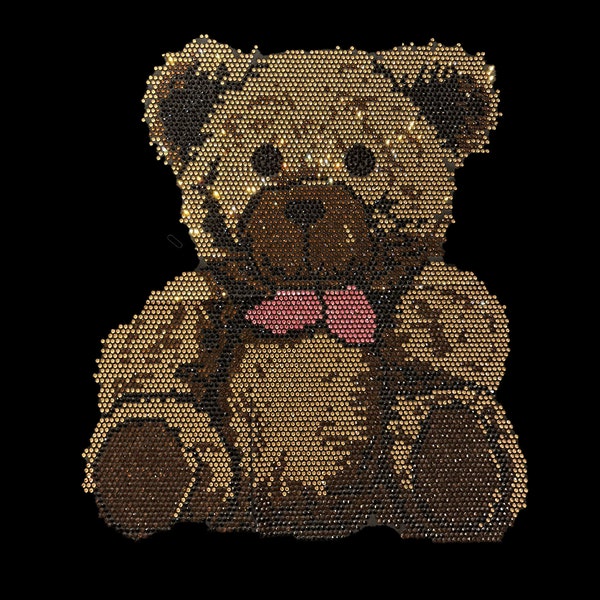 Teddy Bear bedazzled iron on transfer, heat transfer teddy bear design, heat press machine designs ,rhinestones iron on , hot fix teddy bear