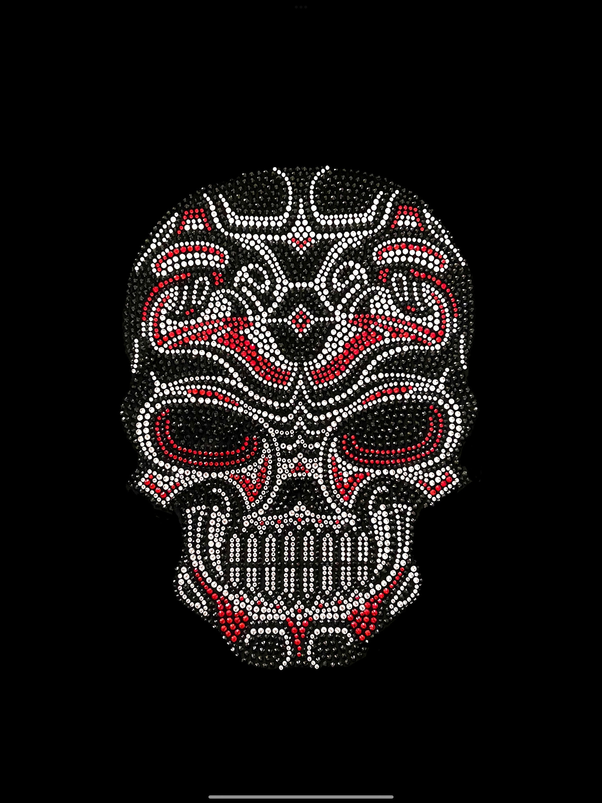 Rhinestone Skull Heat Transfer, Bling Skeleton Patch (10x7) Iron 
