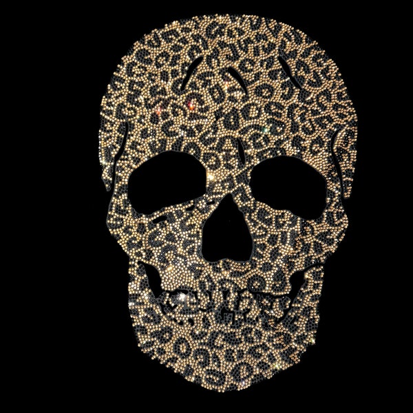 Transfert de strass de crâne de léopard, fer sur le crâne de strass, embellissement de crâne de cristal, crâne de transfert de chaleur, transfert de chaleur de crâne