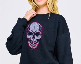 Sudadera con calavera de cristal y diamantes de imitación