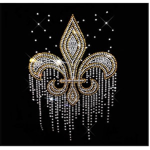 Fleur de lis rhinestone transfer for clothes , Iron on rhinestone transfer , hot fix shirt transfers decal , fleur de lis decal 11” x 7.5”