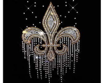 Fleur de lis rhinestone transfer for clothes , Iron on rhinestone transfer , hot fix shirt transfers decal , fleur de lis decal 11” x 7.5”
