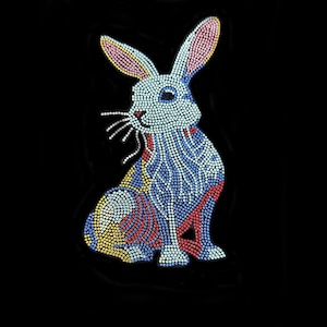 Colorful Rhinestone Rabbit Iron on Applique, Bling Bunny Motif for Clothes