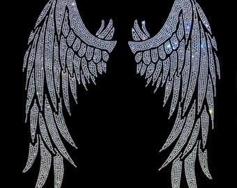 Angel wing heat transfer design, bling wing hot fix crystal applique , heaven angel wing decal , personalized gemstone patch 11 x 11